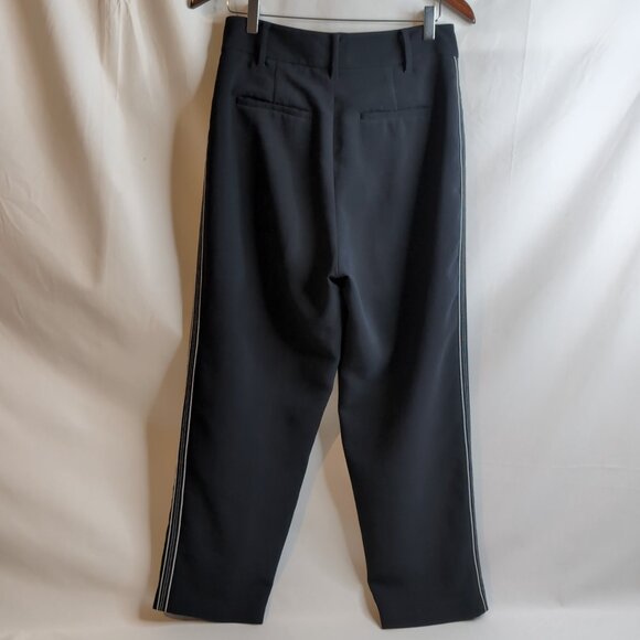Wilfred Aritzia Women's Black Wide Leg Trousers/Pants White Stripe, Size 8 - Picture 2 of 8